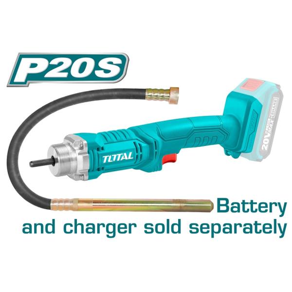 Akumulatorski betonski vibrator 2300rpm/20V/2.0Ah-7.5Ah/P20S (SET Baterija 1x2Ah, Polnilec) (TCVLI2023011)