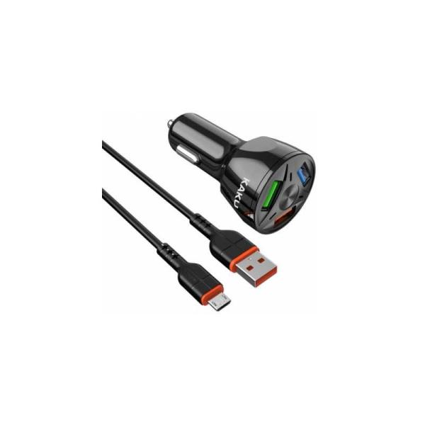 Kaku avtopolnilec KSC-493 3.0 QC s kablom 1m Micro USB - črn