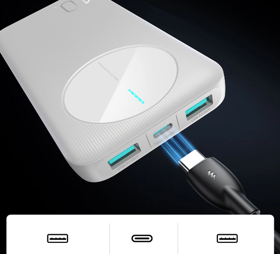 Powerbank Joyroom JR‑PBF12 10000 mAh, 2.4 A, 2× USB‑A + 1× USB‑C – bel