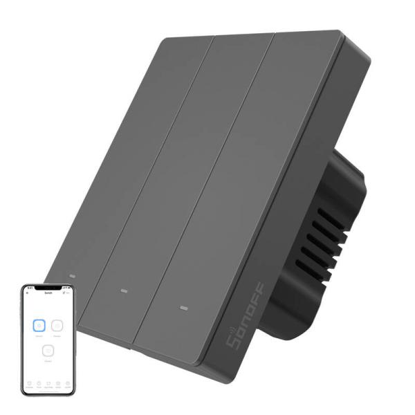 Inteligentni stenski stikalo WiFi SONOFF M5-3C-80 (3-kanalni, za okvir, grafitni)