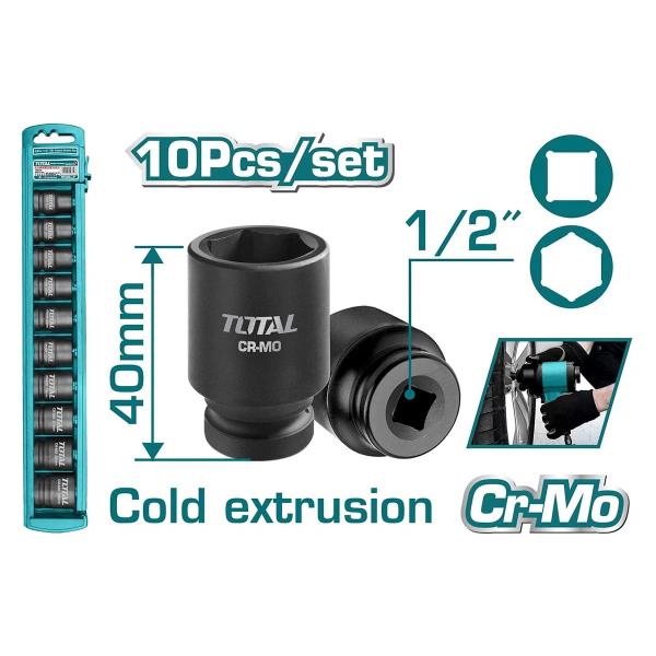 10-delni set 1/2 nastavkov za udarni ključ 2101 / INDUSTRIAL (THISTD12101)