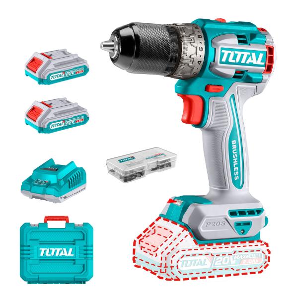 Kompaktni brezkrtačni akumulatorski vrtalnik 2000prm/60Nm/P20S/ INDUSTRIAL (SET Baterija 2x2Ah, Polnilec, Kovček) (TDLI20602E)