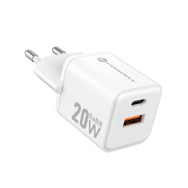 Forcell F-Energy Mini GaN III 20W USB-C + USB-A polnilnik – bel (VT-35A)