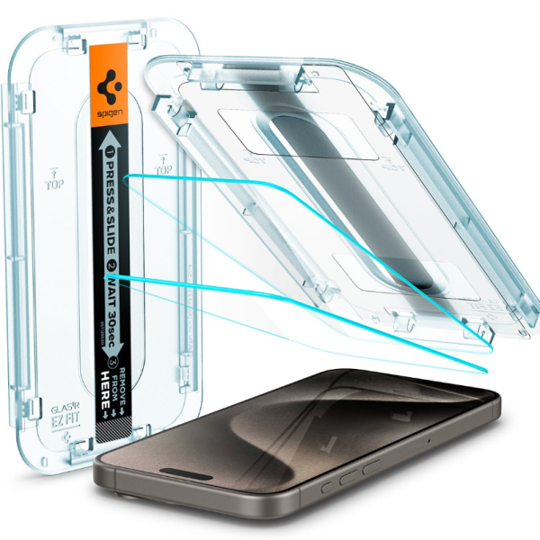 Spigen GLAS.tR EZ Fit – zaščitno kaljeno steklo s zaščito senzorjev za Ipgone 15 pro -set 2
