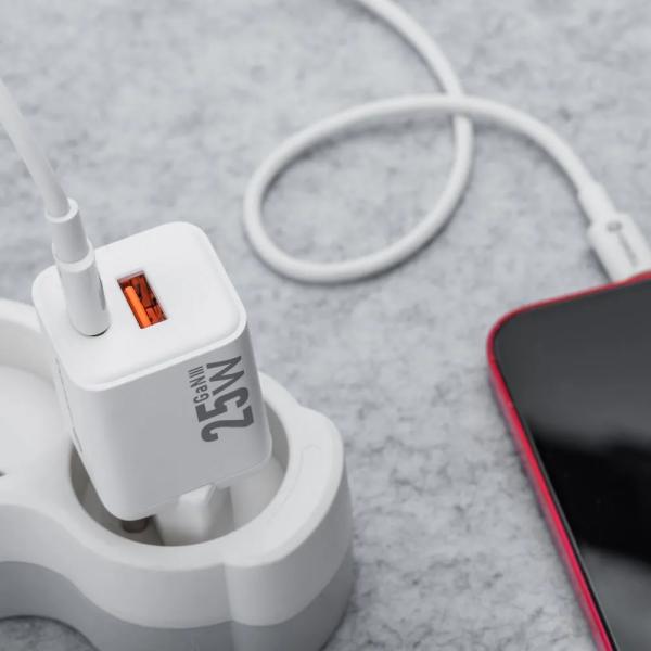 Forcell F-Energy Mini GaN III 25W USB-C + USB-A polnilnik – bel (VT-25B)