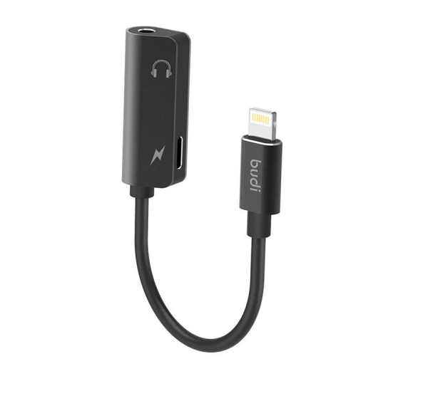 Lightning to AUX mini jack 3.5 mm adapter + Lightning Budi (črn)