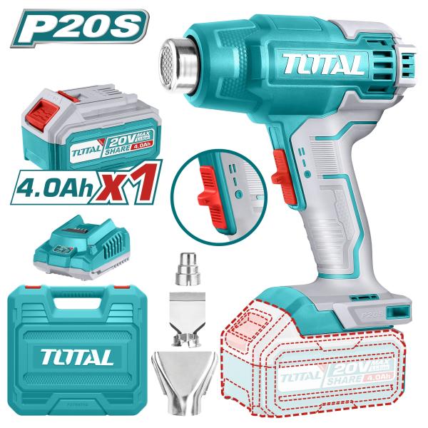 Akumulatorska toplotna pištola (fen) 20V/P20S/ INDUSTRIAL (SET Baterija 1x4Ah, Polnilec, Kovček) (TBLI20025)