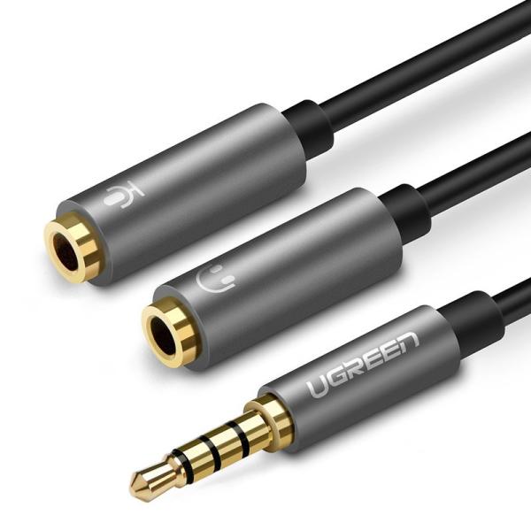 Razdelilec slušalk 3,5 mm mini jack AUX + mikrofon stereo 20 cm, srebrna