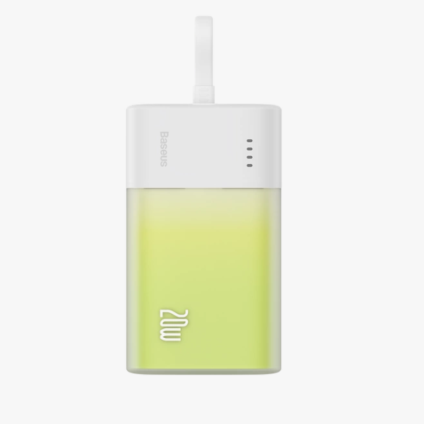 Powerbank BASEUS 5200 mAh z vgrajenim kablom Lightning + USB‑C kabel – Bela‑Zelena