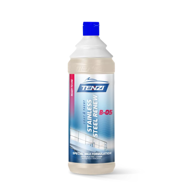 TENZI B-05 čistilo za nerjaveče jeklo in kovine – blago alkalno mleko za čiščenje kovinskih delov čolnov in jaht, 1 L