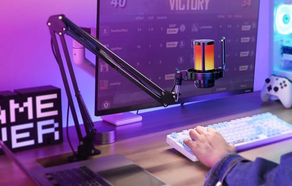 Maono DGM20 S GamerWave – USB kondenzatorski gaming mikrofon z RGB osvetlitvijo, ENC utišanjem, no-latency monitoringom in nastavljivim gainom – črn