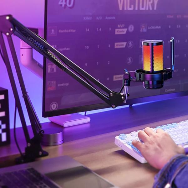 Maono DGM20 S GamerWave – USB kondenzatorski gaming mikrofon z RGB osvetlitvijo, ENC utišanjem, no-latency monitoringom in nastavljivim gainom – črn