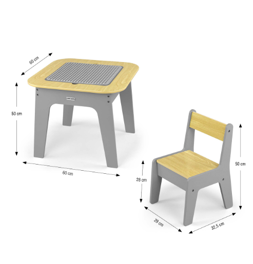 Otroški komplet pohištva Olaf Blocks – mizica in dve stolčki (temno siva)
