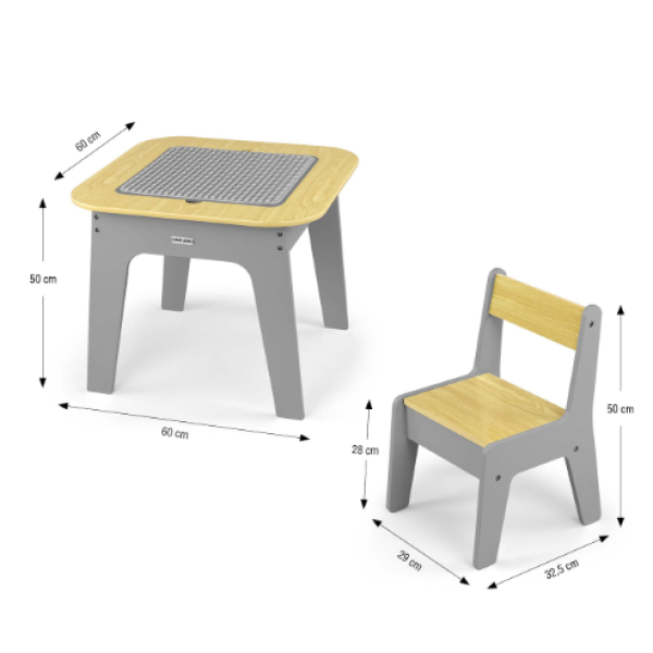 Otroški komplet pohištva Olaf Blocks – mizica in dve stolčki (temno siva)