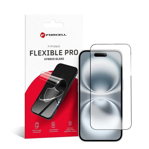 Hibridno zaščitno steklo Forcell Flexible 5D za iPhone 16 (črni)