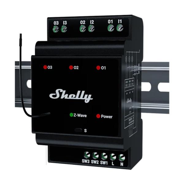 3-kanalni rele za DIN-tirnico Shelly Qubino Wave Pro 3 Z-Wave