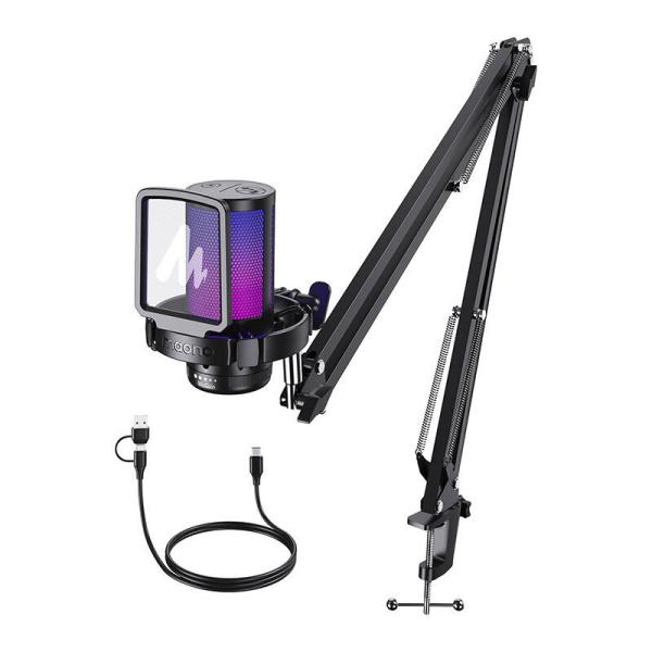 Maono DGM20 S GamerWave – USB kondenzatorski gaming mikrofon z RGB osvetlitvijo, ENC utišanjem, no-latency monitoringom in nastavljivim gainom – črn