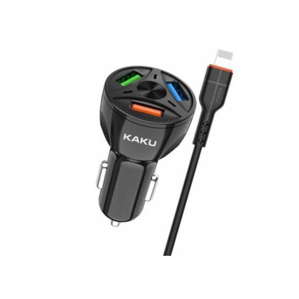 Kaku avtopolnilec KSC-493 3.0 QC s kablom 1m Lightning iPhone 12 - črn