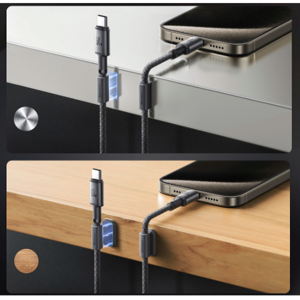 Joyroom S-A50 Unlimited Series USB-C → USB-C kabel 60 W z magnetnim organizatorjem – 1,2 m (siv)