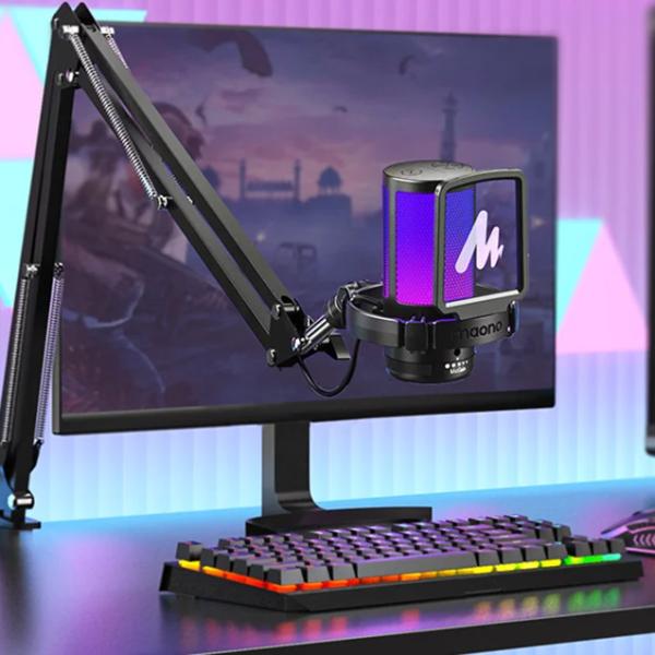 Maono DGM20 S GamerWave – USB kondenzatorski gaming mikrofon z RGB osvetlitvijo, ENC utišanjem, no-latency monitoringom in nastavljivim gainom – črn