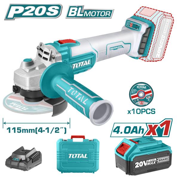 Akumulatorski kotni brusilnik 8500rpm/P20S INDUSTRIAL (SET Baterija 1x4Ah, Polnilec, Kovček) (TAGLI2011587)