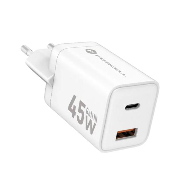 Forcell F-Energy Mini GaN III 45W USB-C + USB-A polnilnik – bel (VT-36)
