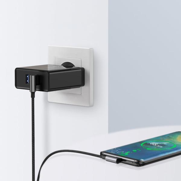 Kabel USB – USB-C Quick Charge 3.0 0,5 m, kotni, s pletenim ovitkom, siv