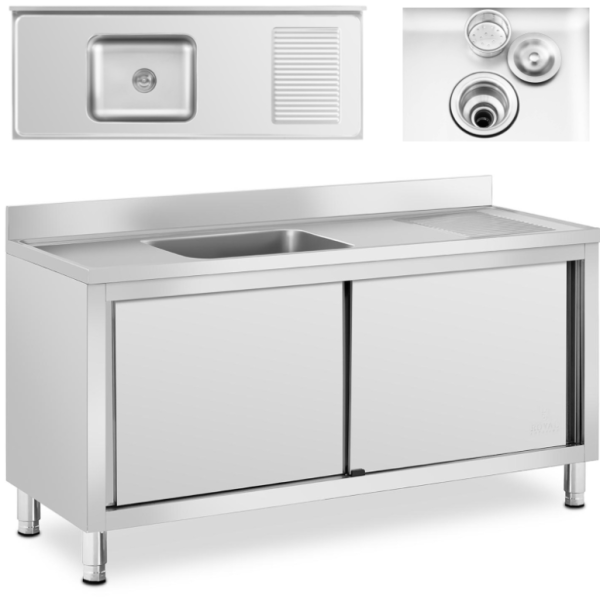 Gastronomsko korito z omarico Royal Catering RC-IKS02 160 × 60 × 94,5 cm – drsna vrata