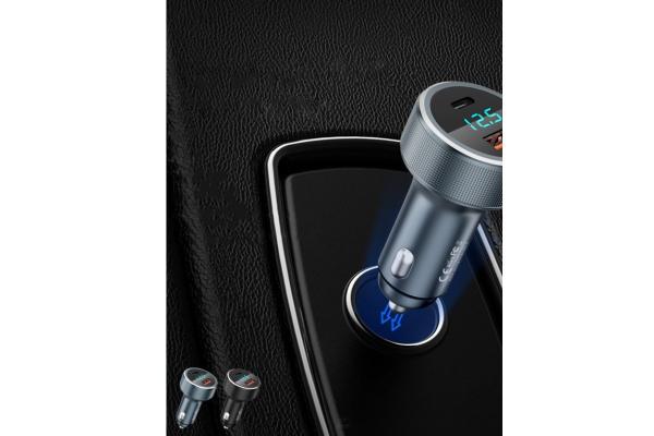 Avtopolnilec Remax RCC-215 adapter 2xUSB (USB+USB Typ C) 58W, 4,5a z ekranom - črn