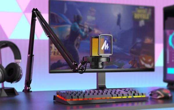 Maono DGM20 S GamerWave – USB kondenzatorski gaming mikrofon z RGB osvetlitvijo, ENC utišanjem, no-latency monitoringom in nastavljivim gainom – črn
