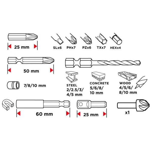 50-delni set svedrov in bitov GRAPHITE