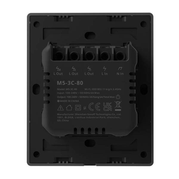 Inteligentni stenski stikalo WiFi SONOFF M5-3C-80 (3-kanalni, za okvir, grafitni)
