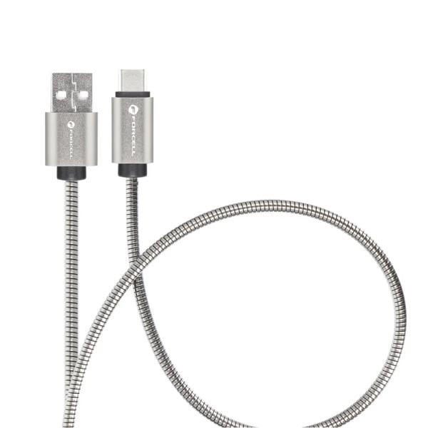 USB kabel A–C Forcell F-Energy QC4.0 3A 66W Metal 2 m (C234) – srebrn