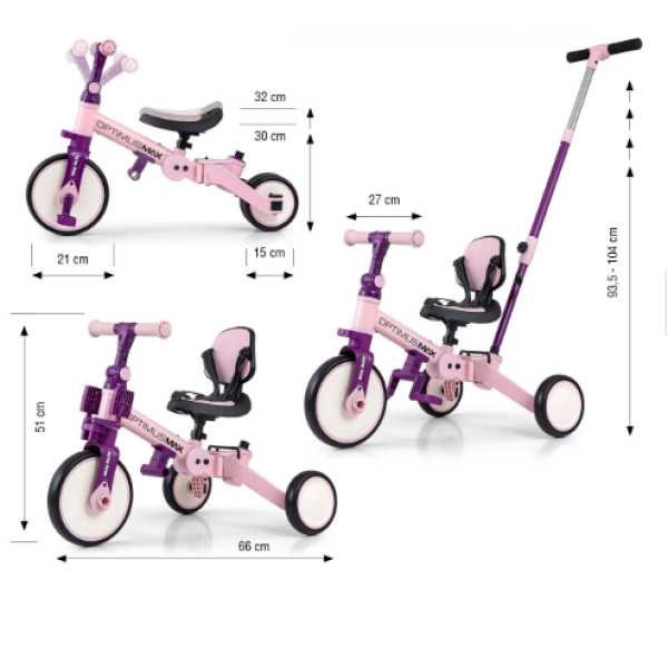 Otroško kolo 5v1 Optimus Max Pink - roza barva