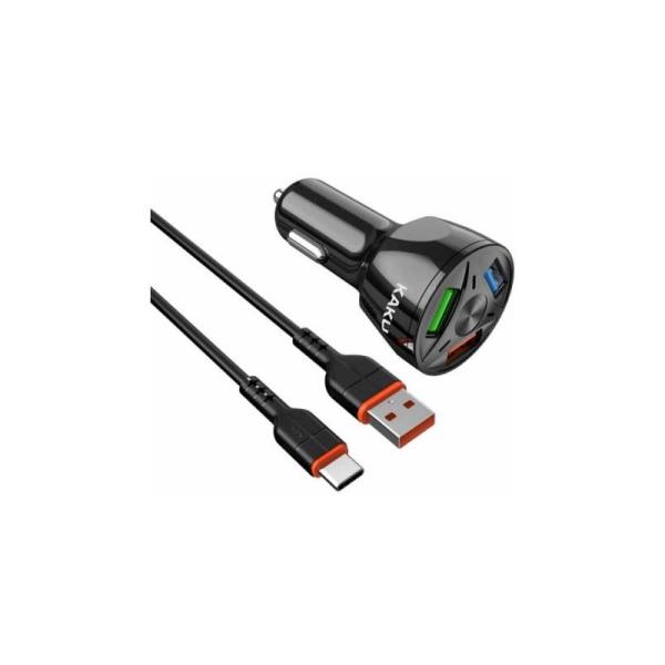 Kaku avtopolnilec KSC-493 3.0 QC s kablom 1m Type C - črn