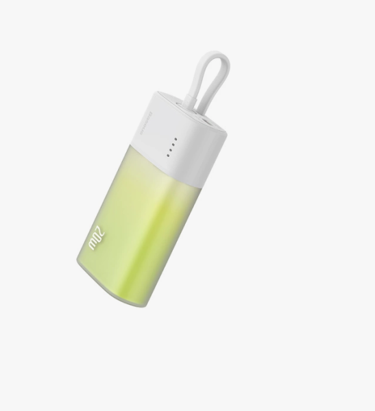 Powerbank BASEUS 5200 mAh z vgrajenim kablom Lightning + USB‑C kabel – Bela‑Zelena