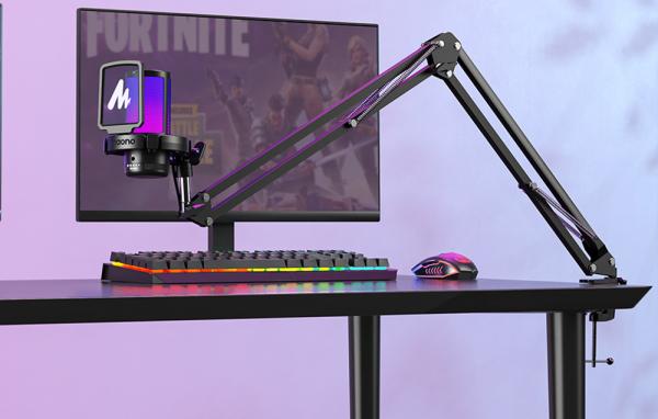 Maono DGM20 S GamerWave – USB kondenzatorski gaming mikrofon z RGB osvetlitvijo, ENC utišanjem, no-latency monitoringom in nastavljivim gainom – črn