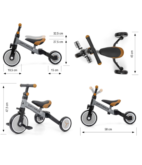 Otroško kolo 3v1 Optimus Grey (Siva)