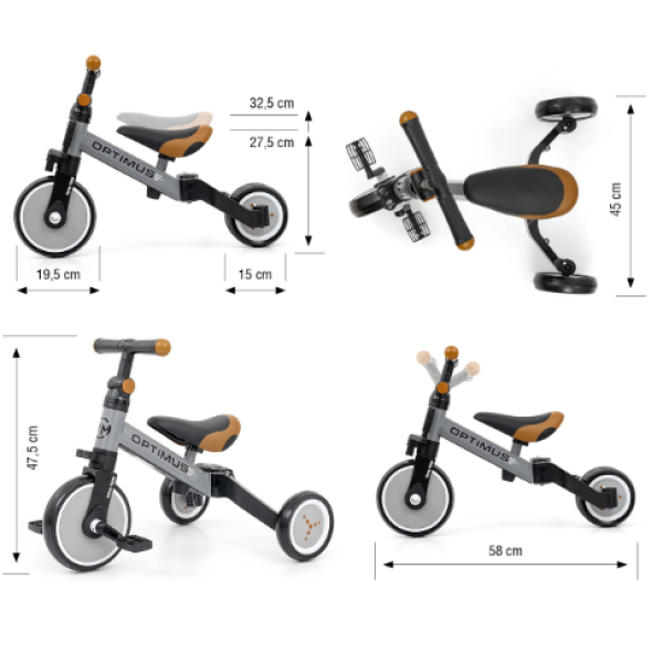 Otroško kolo 3v1 Optimus Grey (Siva)